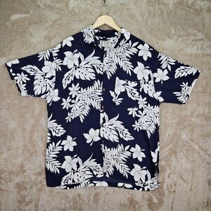 Island Stuff Shirt Mens Size 2XL Camp Shirt Floral Short Sleeve Button-Down Blue